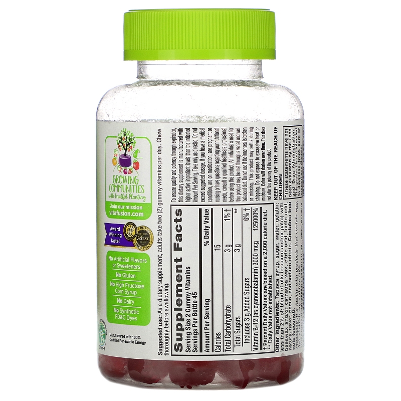 VitaFusion, Сверхсильный B-12, Натуральный вишневый вкус, 3000 мкг, 90 жевательных таблеток