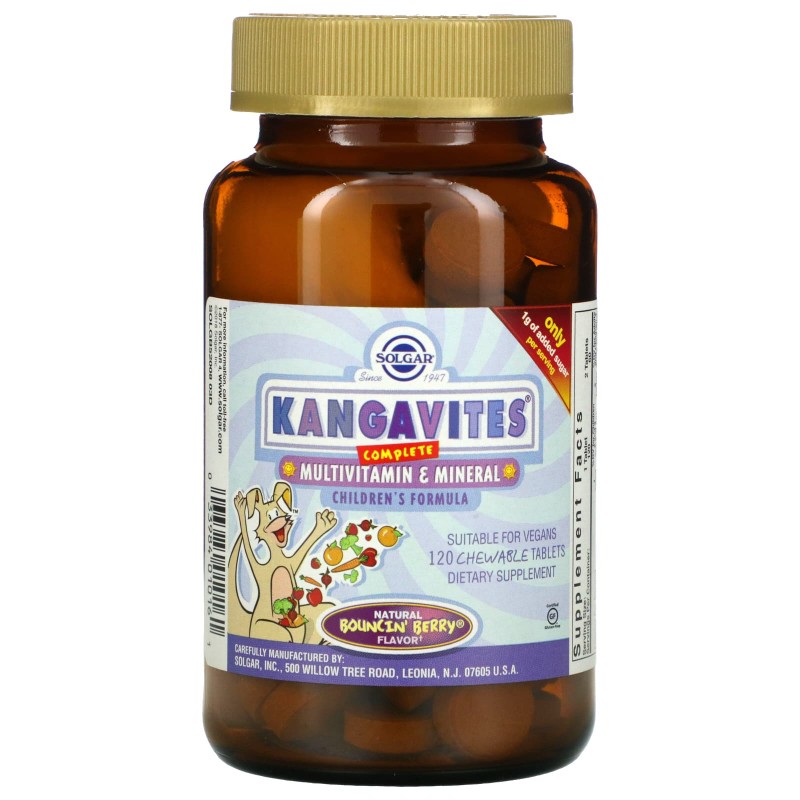 Solgar, Kangavites, полноценный детский комплекс с витаминами и минералами, со вкусом ягод, 120 жевательных таблеток