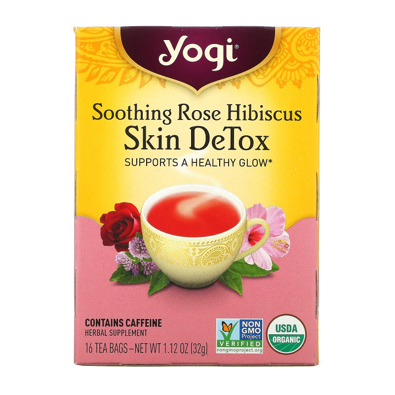 Yogi Tea, Skin DeTox, успокаивающая роза и гибискус, 16 чайных пакетиков, 112 унц. (32 г)