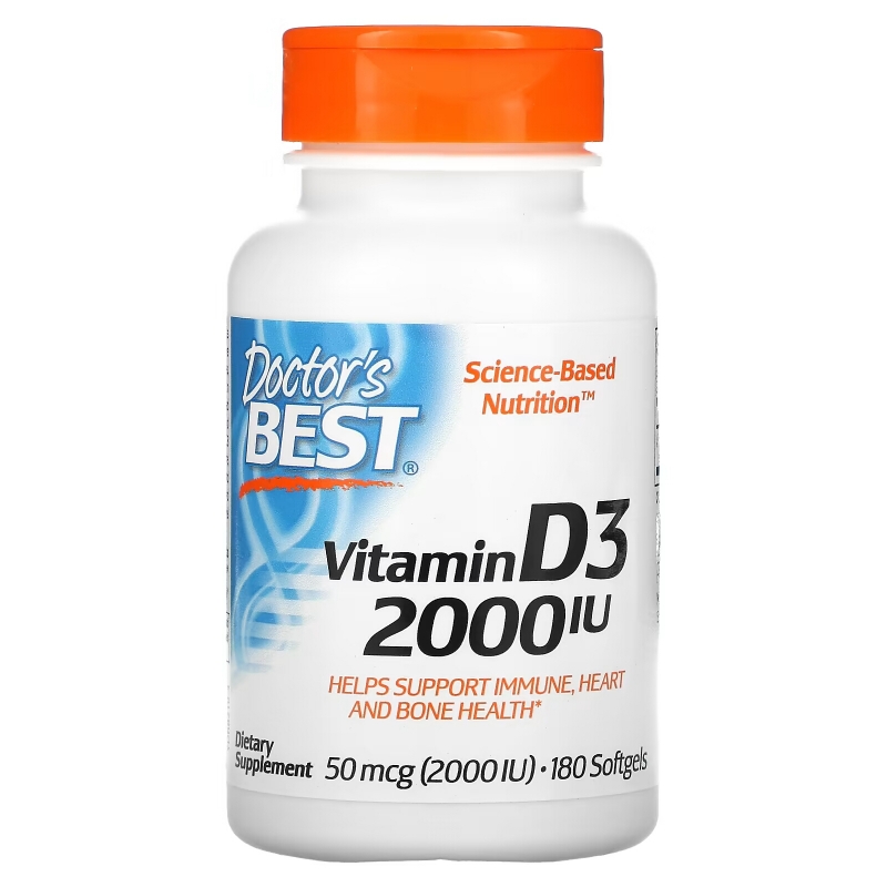 Doctor's Best, Витамин D3, 2,000 МЕ, 180 мягких таблеток