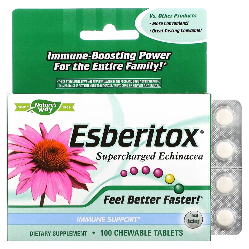Enzymatic Therapy, Esberitox усиленная эхинацея для иммунитета, 100 жевательных таблеток