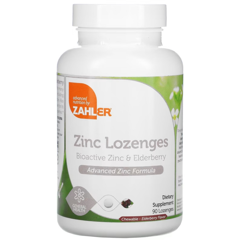 Zahler, Zinc Lozenges, Bioactive Zinc & Elderberry, Elderberry, 90 Chewable Lozenges