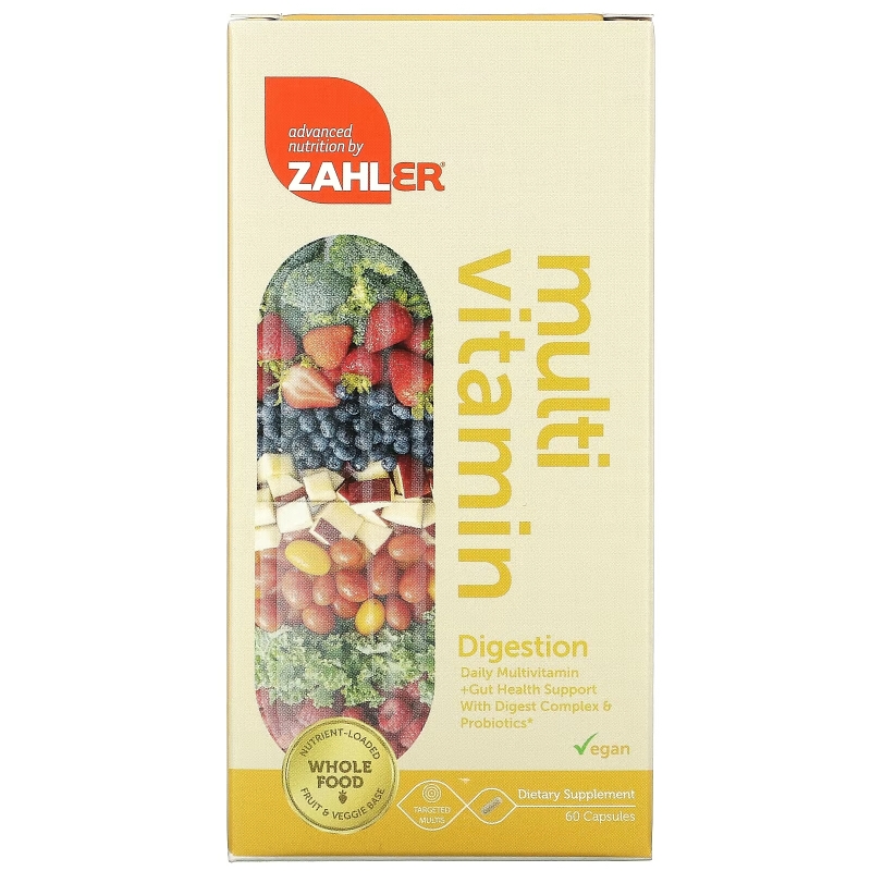 Zahler, Digestion, Daily Multivitamin + Gut Health Support With Digest Complex & Probiotics, 60 Capsules