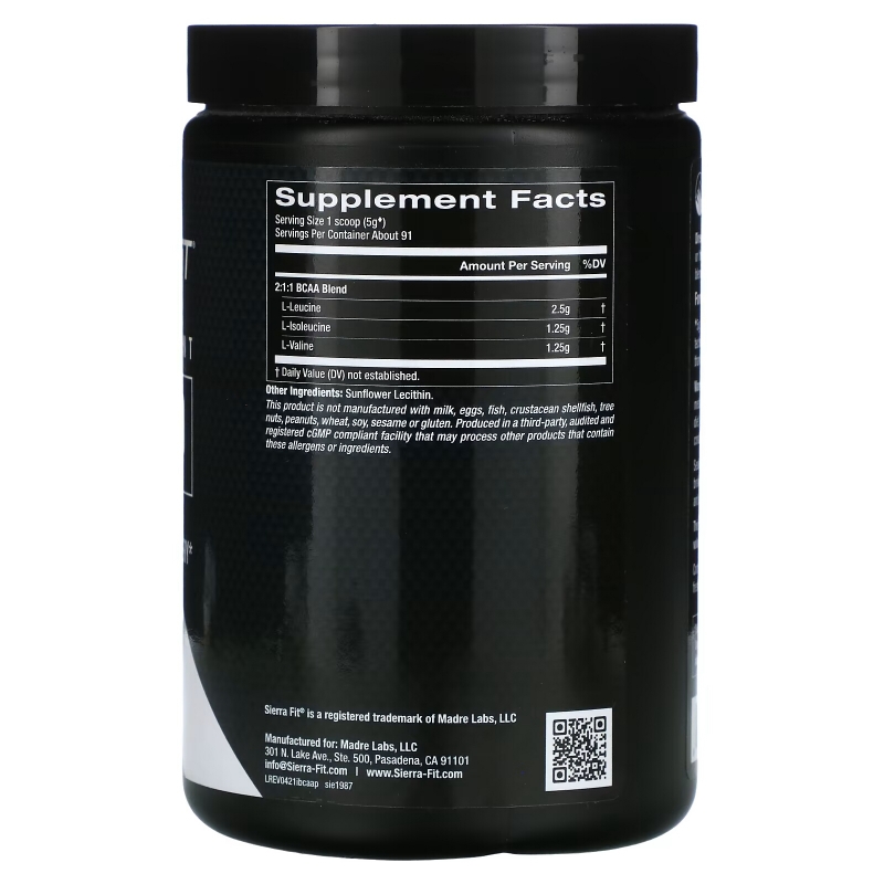 Sierra Fit, Instantized BCAA Powder, Unflavored, 16 oz (454 g)