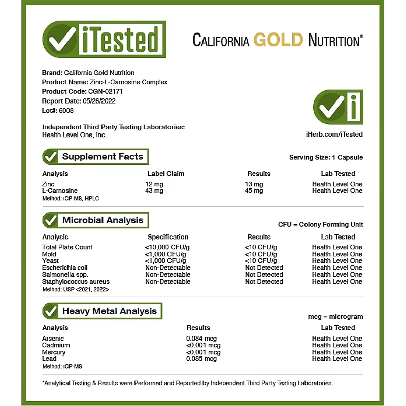 California Gold Nutrition, Zinc-L-Carnosine Complex, 30 Veggie Capsules