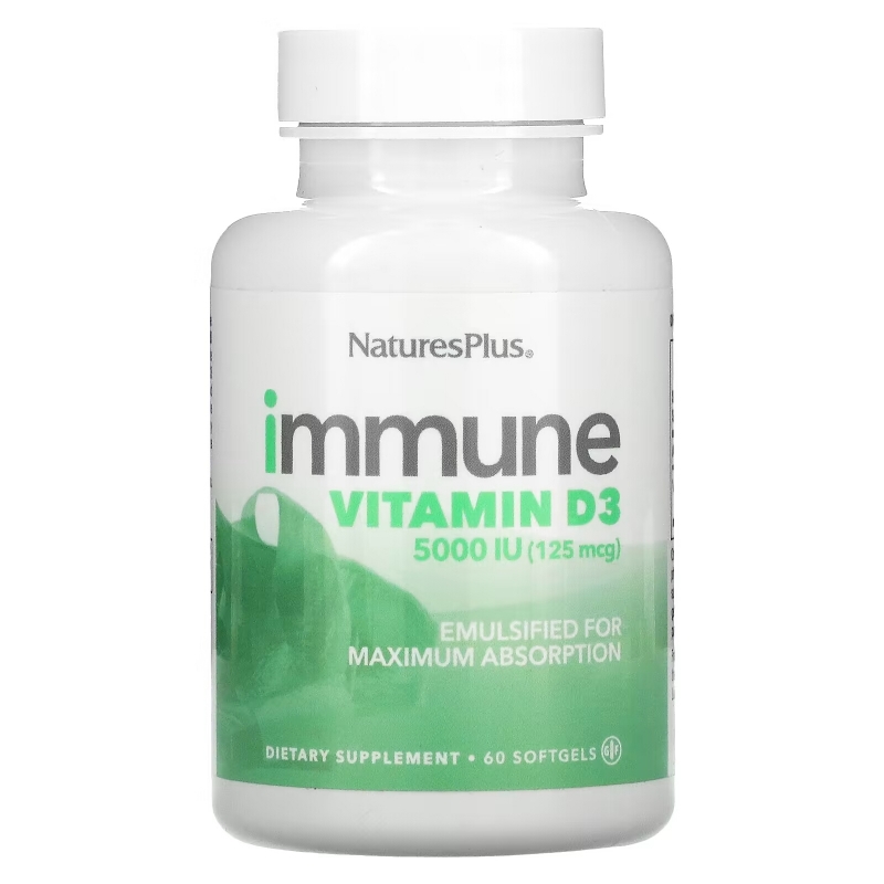 NaturesPlus, Immune Vitamin D3, 125 mcg (5,000 IU), 60 Softgels